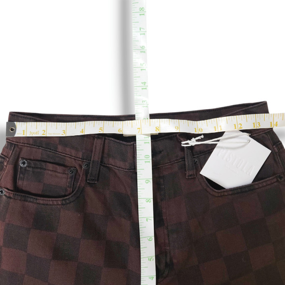 Pistola Charlie Button Fly High Rise Straight Ankle Jeans Brown Check 26x27 NWT - Picture 8 of 10